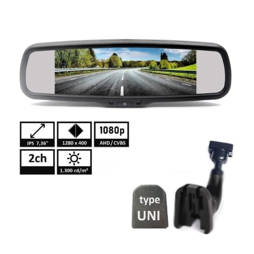 AHD Monitor 7" v zrcátku, s držákem a paticí na sklo TFT MIRROR7 AHD